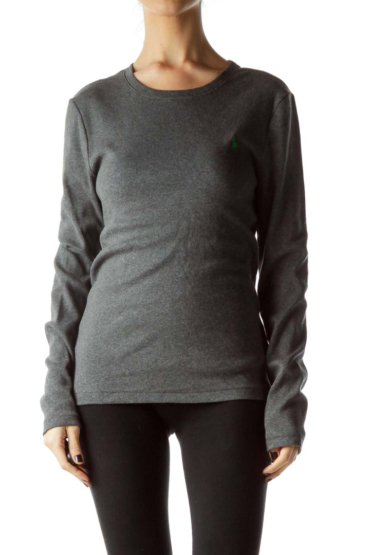 Gray 100% Cotton Long Sleeve Sweater