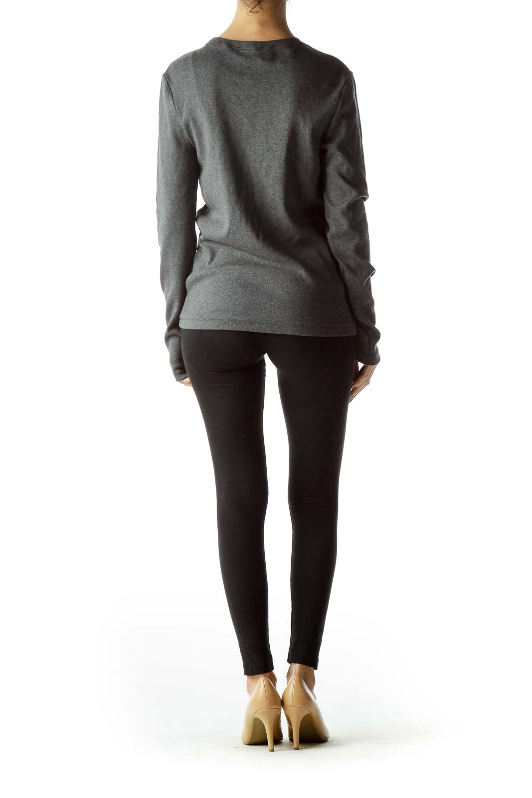 Gray 100% Cotton Long Sleeve Sweater