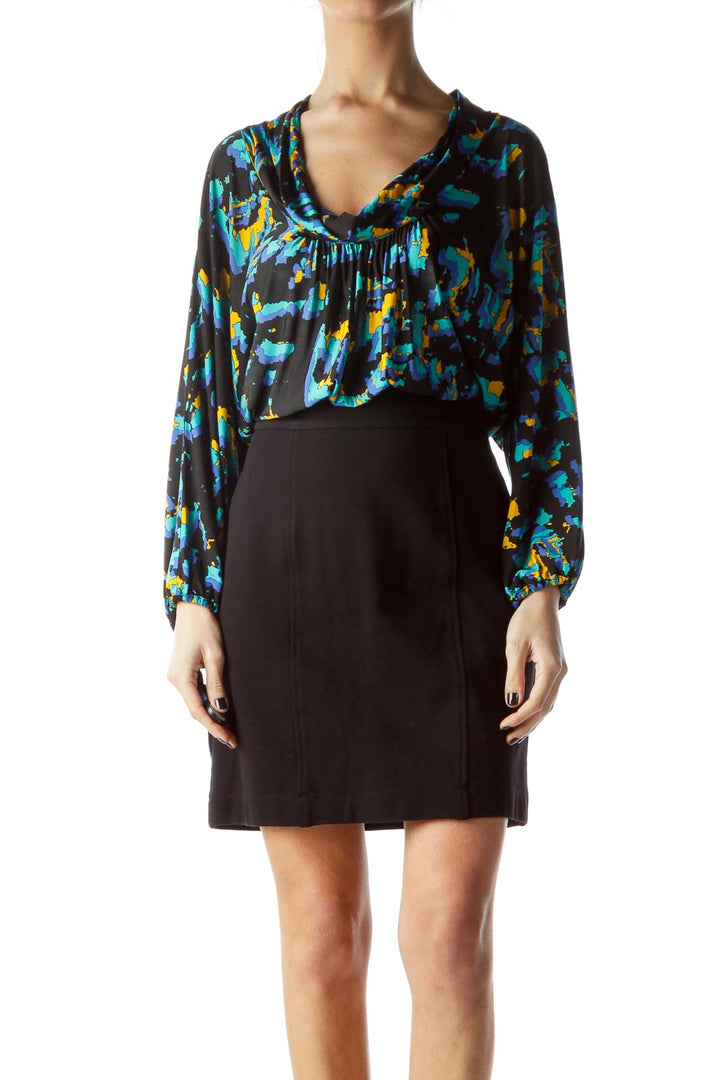 Black Bottom Yellow Blue Print Work Dress