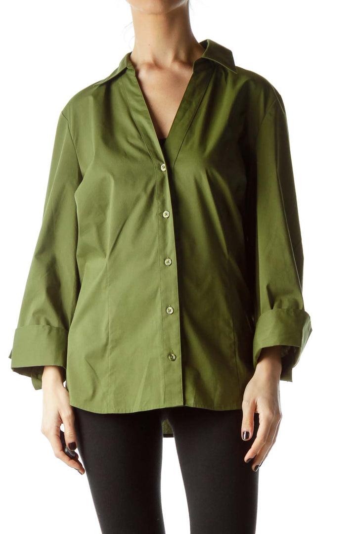 Army Green Long Sleeve Collared Shirt