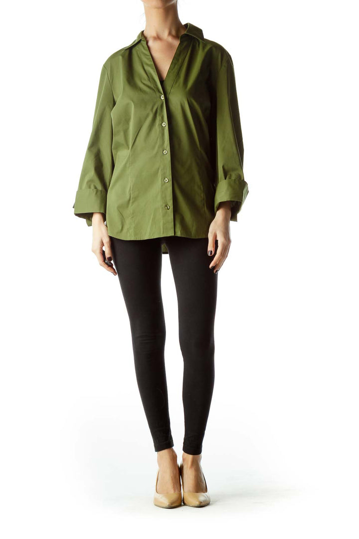 Army Green Long Sleeve Collared Shirt