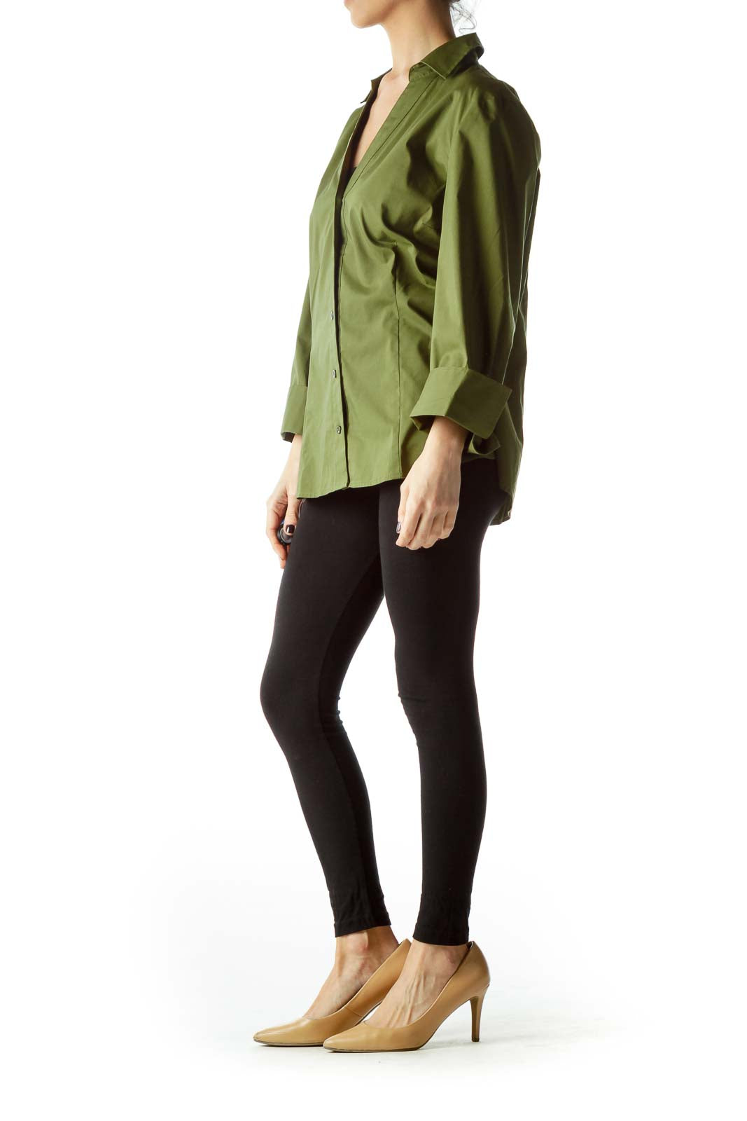 Army Green Long Sleeve Collared Shirt