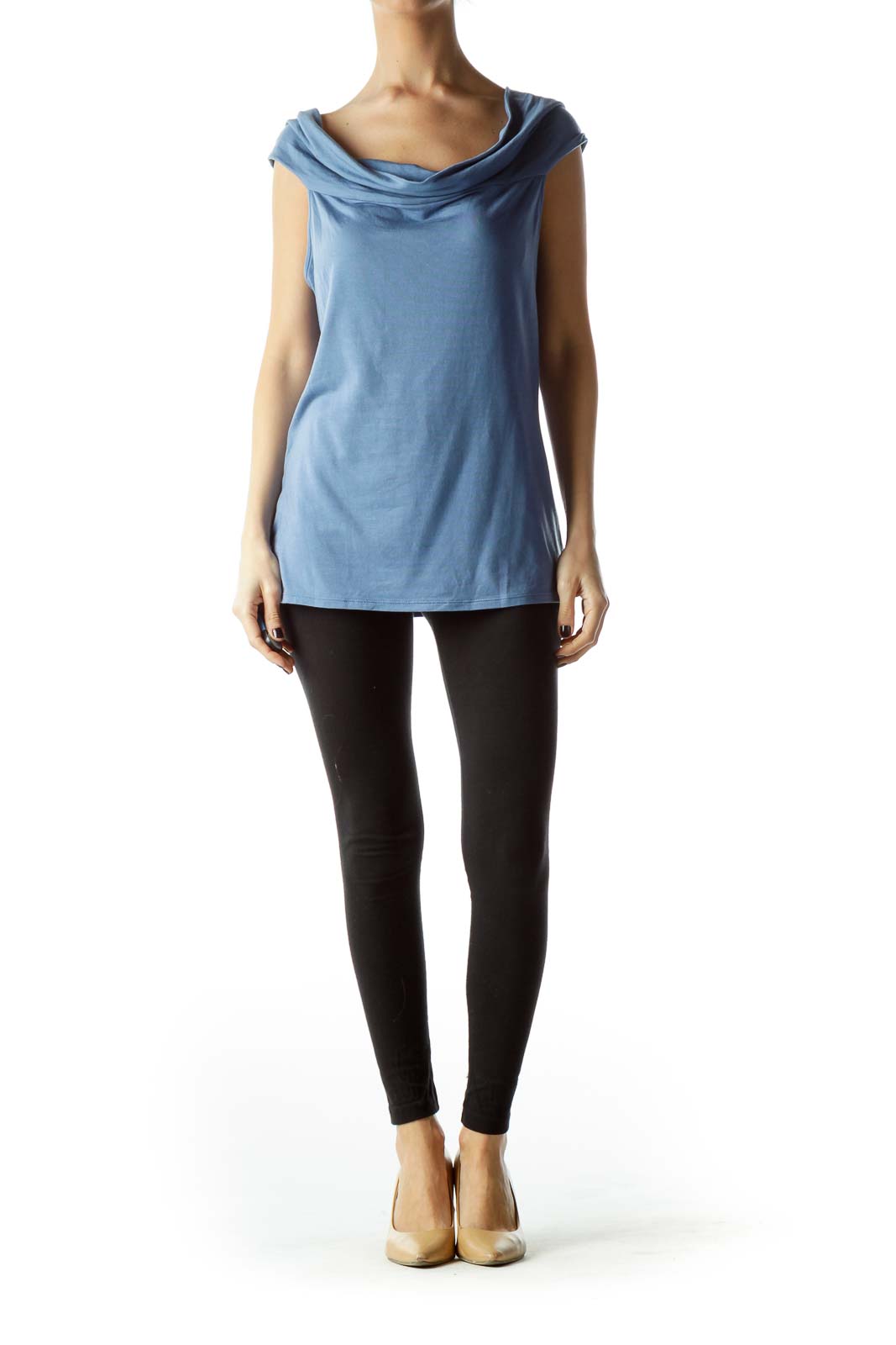 Blue Cowl Neck Sleeveless Stretch Top