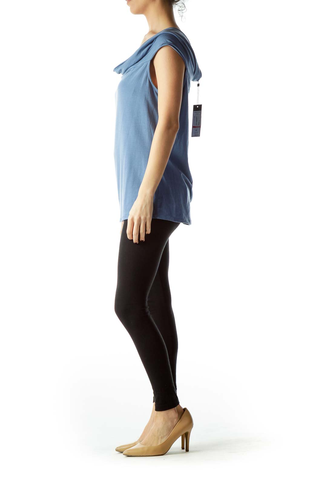 Blue Cowl Neck Sleeveless Stretch Top