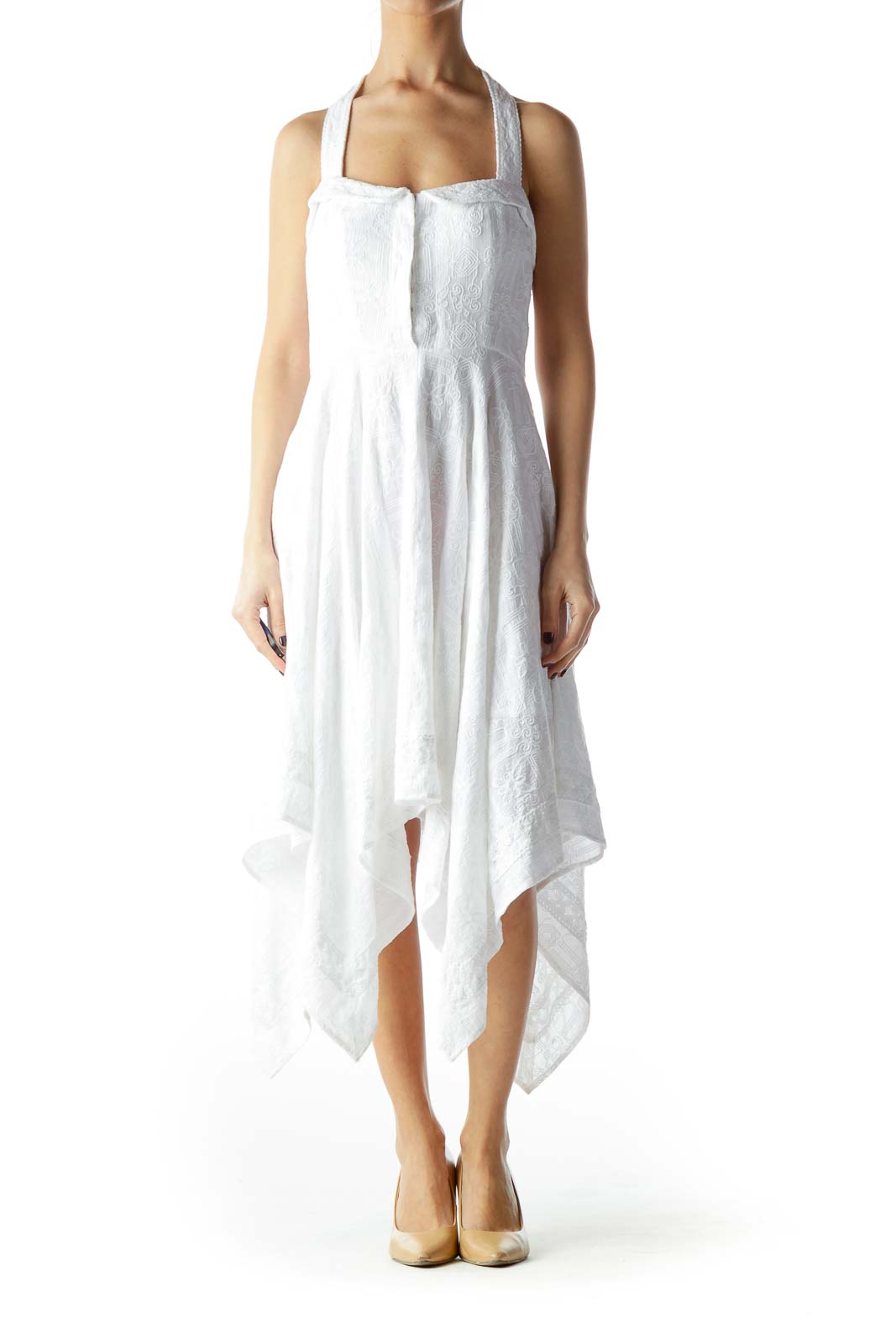 White 100% Cotton Flared Waterfall Day Dress