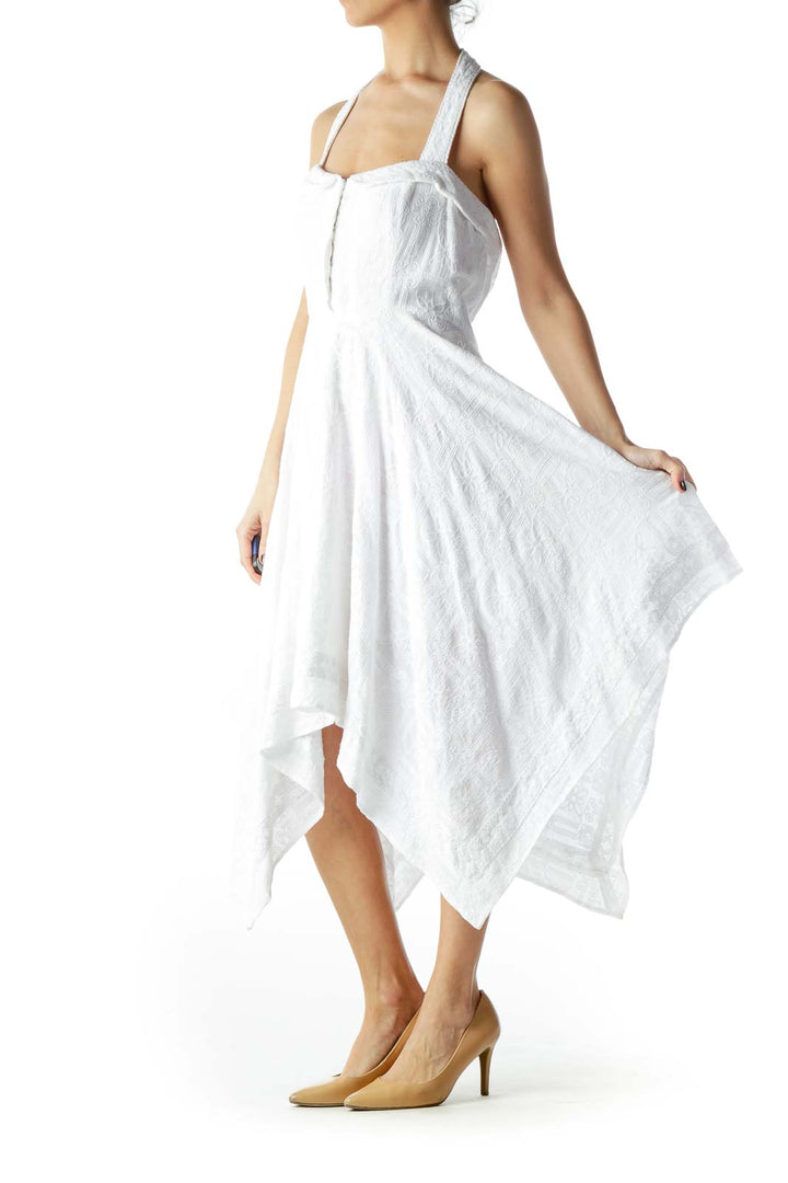 White 100% Cotton Flared Waterfall Day Dress