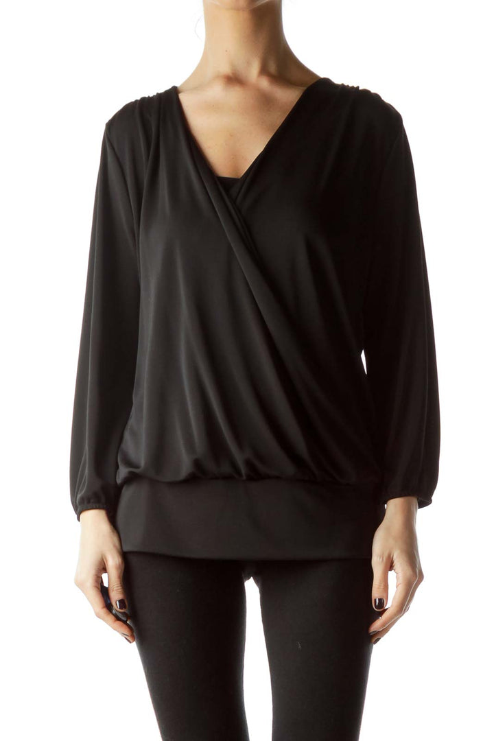 Black Open Front Fitted Long Sleeve Top