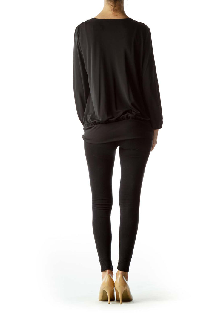 Black Open Front Fitted Long Sleeve Top