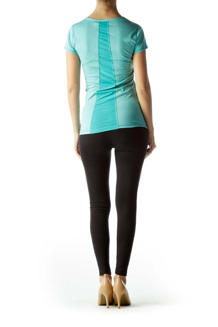 Teal Blue Short Sleeve Stretchy Sports Top