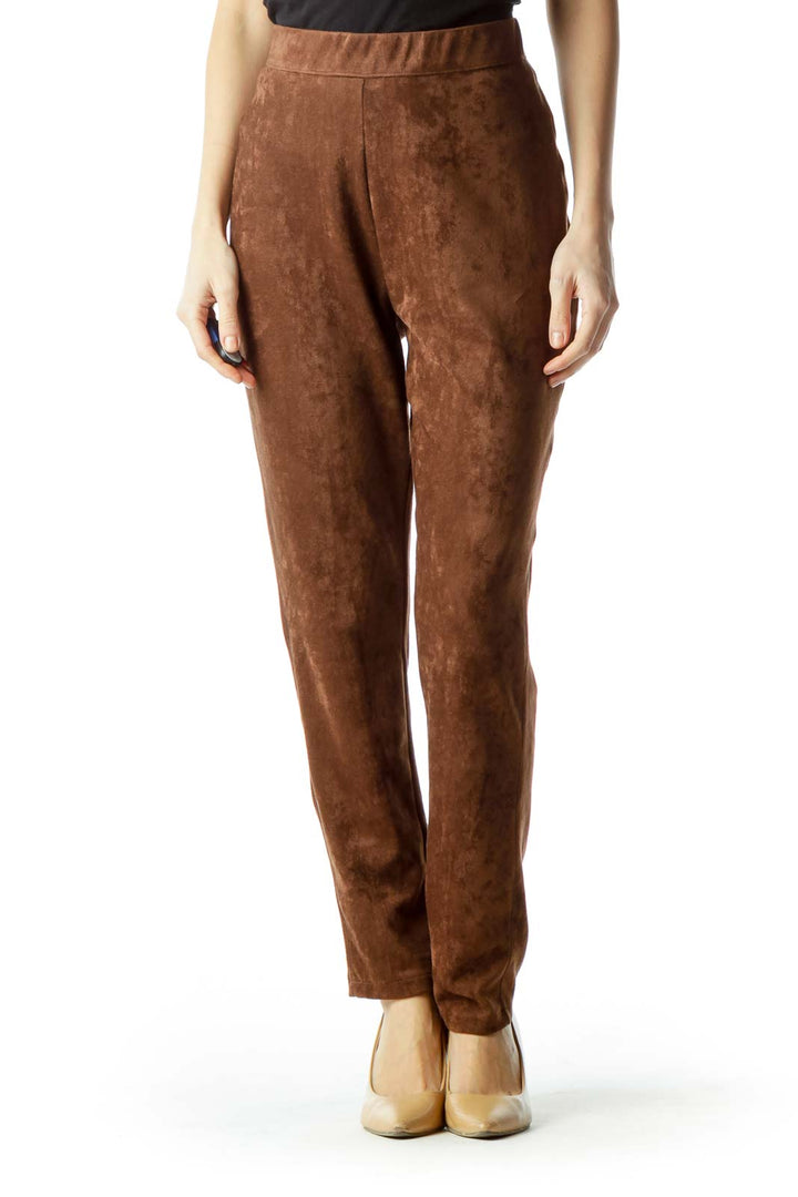 Brown Faux Suede Skinny Pants