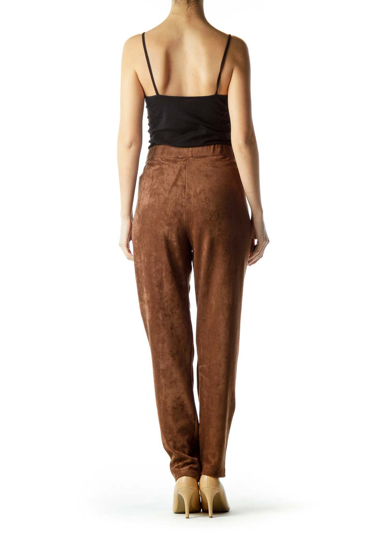 Brown Faux Suede Skinny Pants