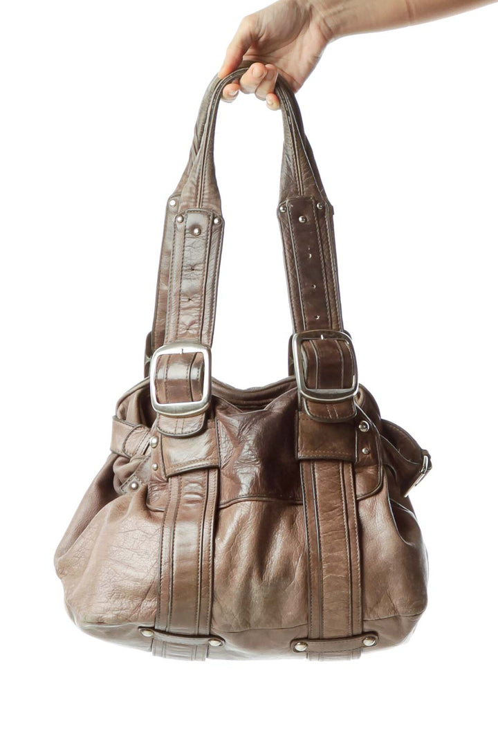 Brown Large Buckle Shoulder Bag