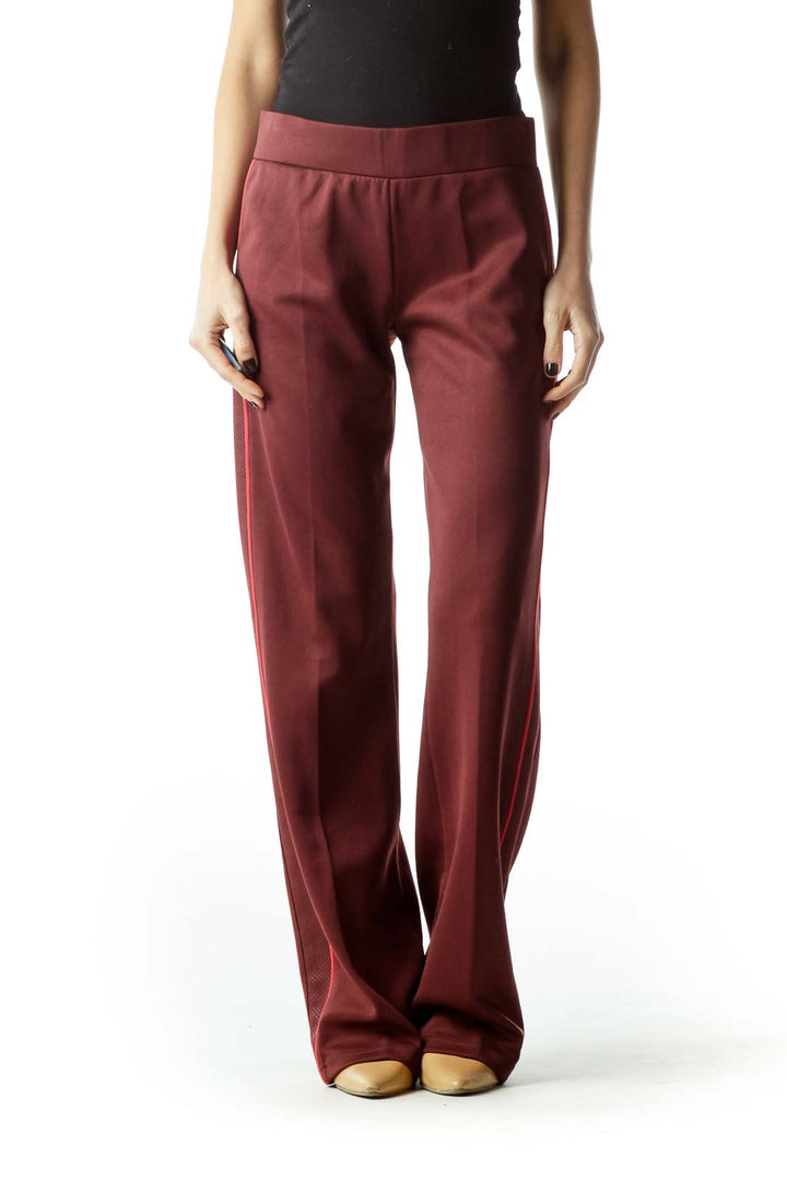 Burgundy Textured Sides Sports Pants