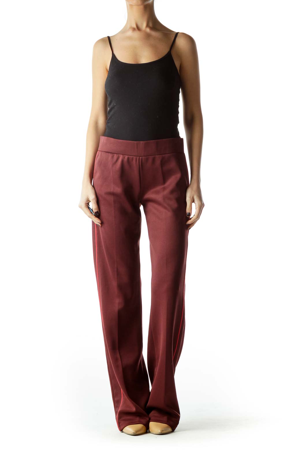 Burgundy Textured Sides Sports Pants