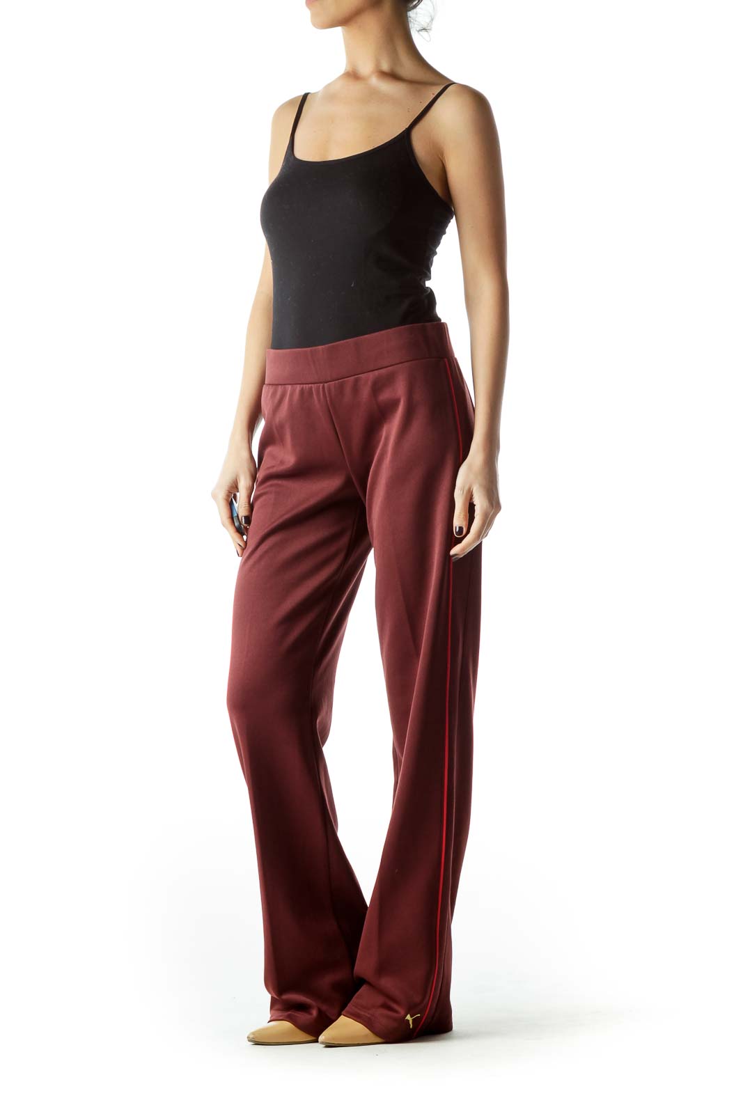 Burgundy Textured Sides Sports Pants