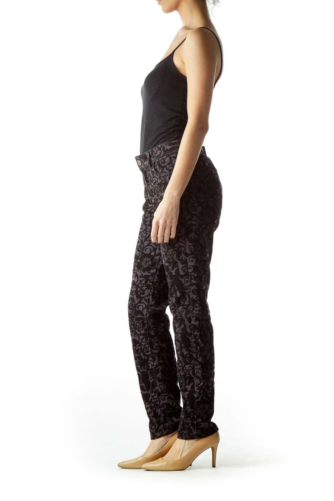 Black Gray Velvet Textured Embossed Pants