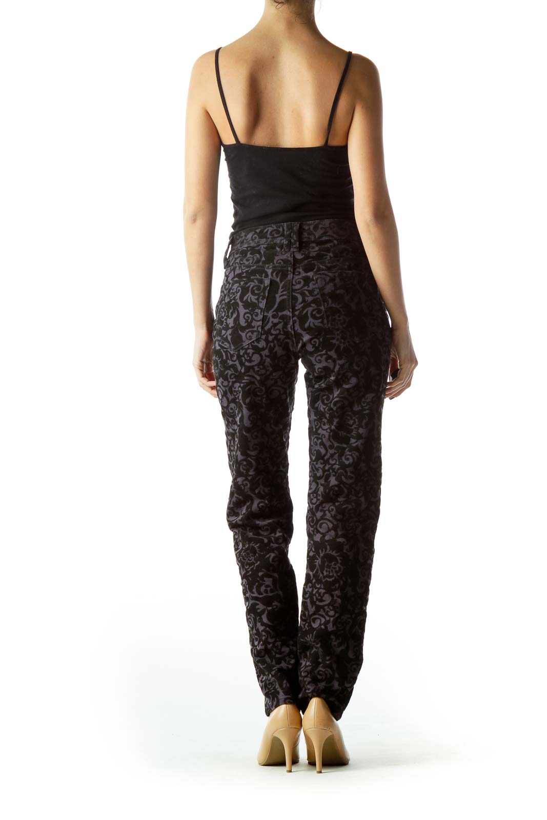 Black Gray Velvet Textured Embossed Pants