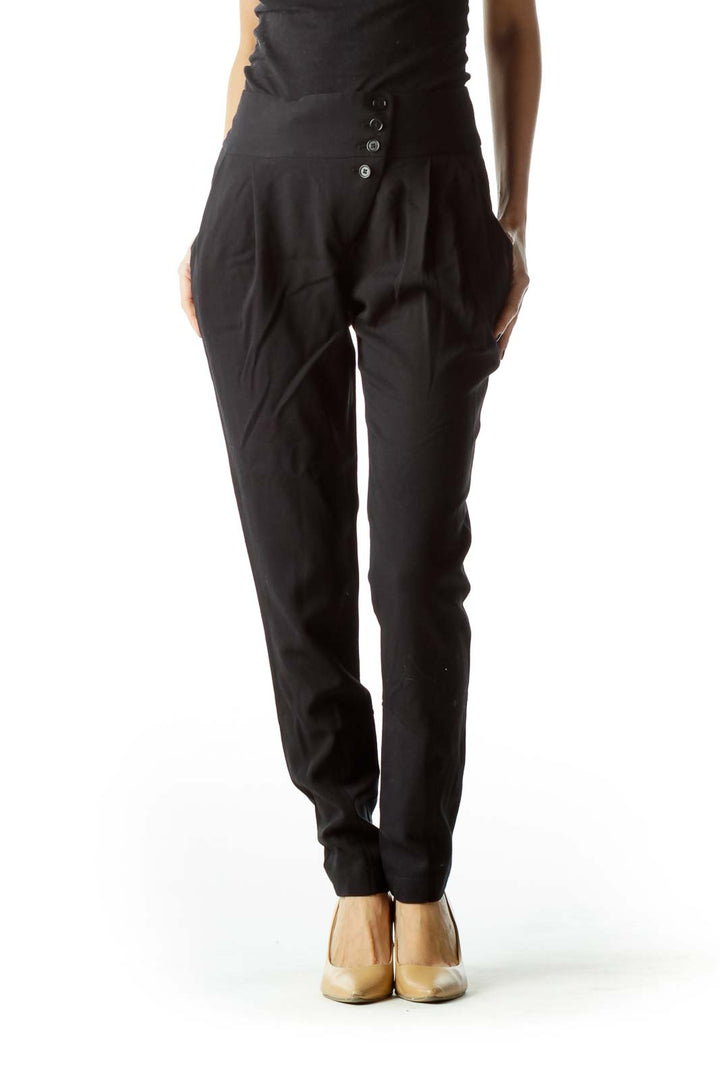 Black Buttoned Pleated Pants