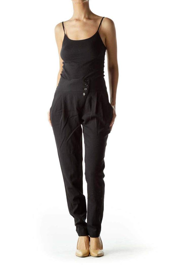 Black Buttoned Pleated Pants