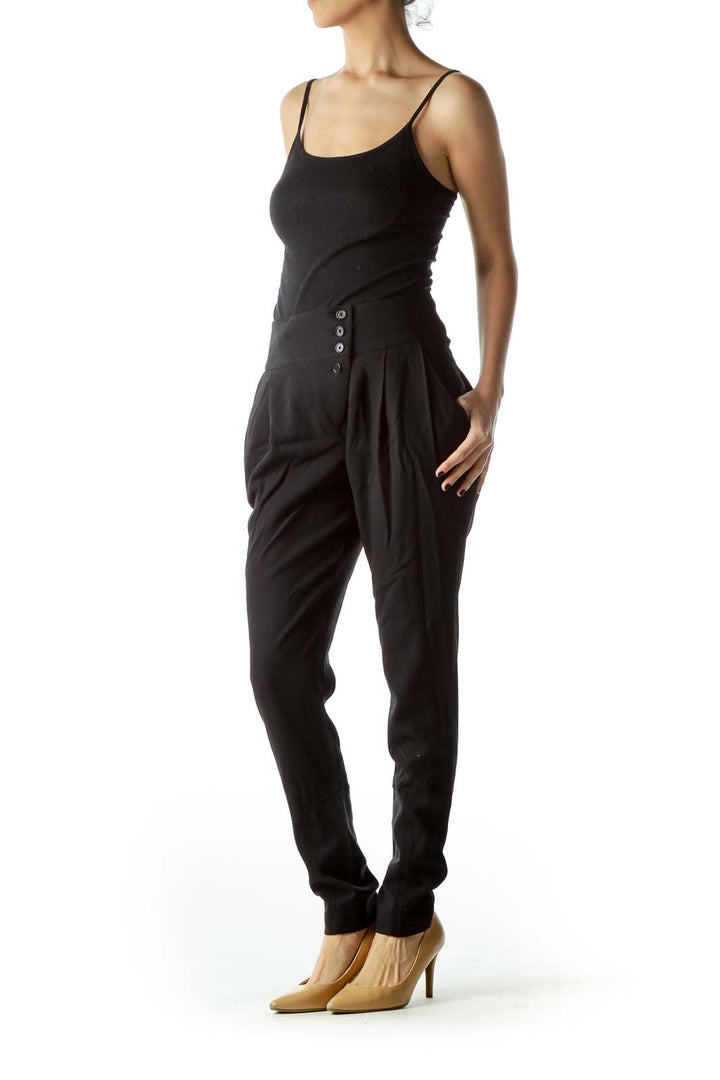 Black Buttoned Pleated Pants