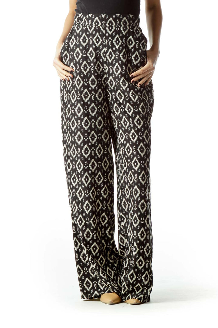 Black Beige Geometric Print Pants