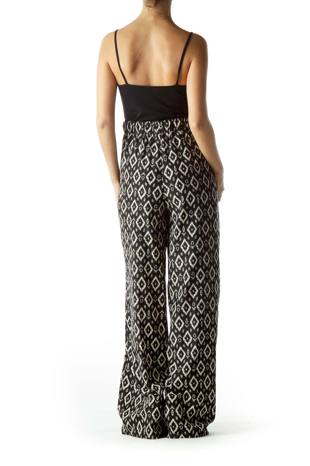 Black Beige Geometric Print Pants