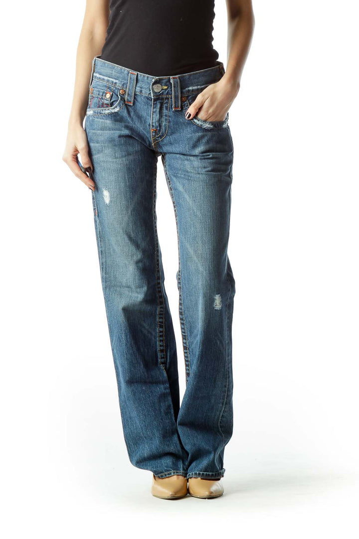 Blue 100% Cotton Straight-Leg Denim Jeans