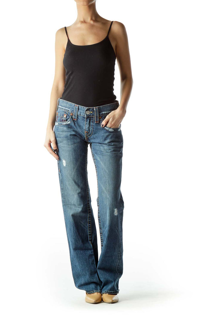 Blue 100% Cotton Straight-Leg Denim Jeans