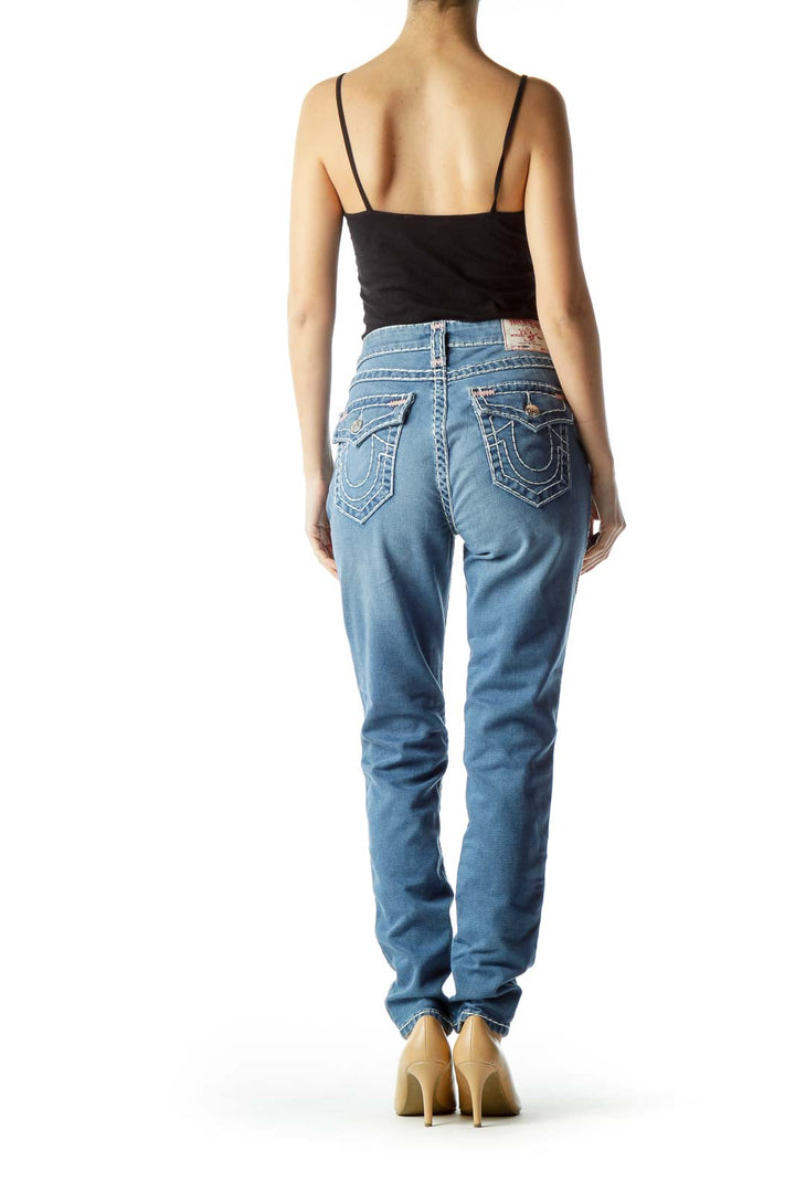 Blue Large Stitch Detail Skinny Jeans