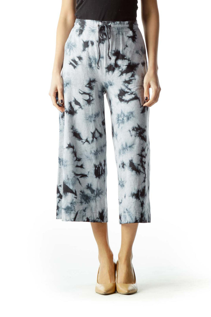 Blue Tie Dye Cropped Pants with Drawstring