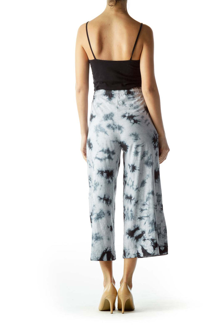 Blue Tie Dye Cropped Pants with Drawstring