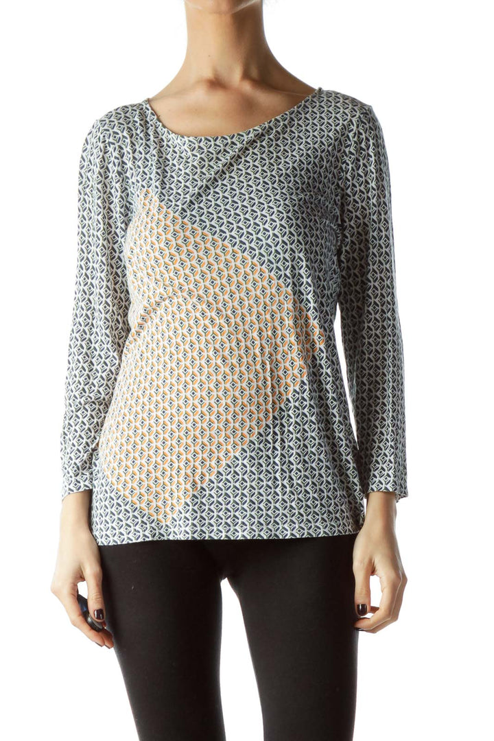 Multicolor Geometric Print Jersey Fabric Top