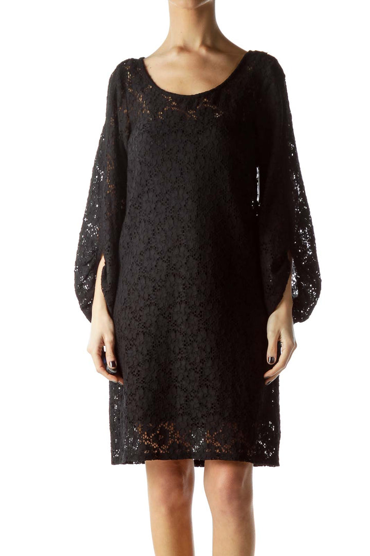 Black Knit Long Sleeve Dress with Slip