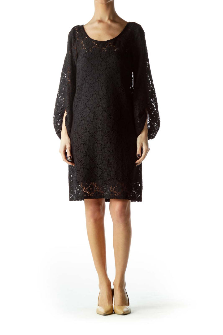 Black Knit Long Sleeve Dress with Slip