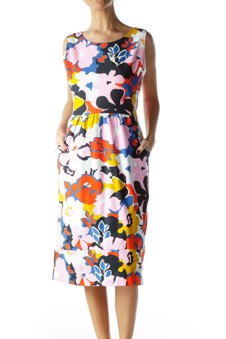 Multicolor Floral Print Open-Back Dress