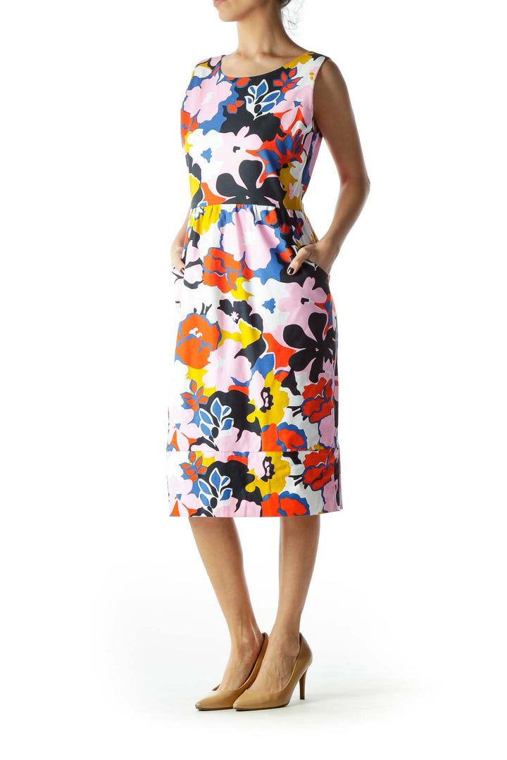 Multicolor Floral Print Open-Back Dress