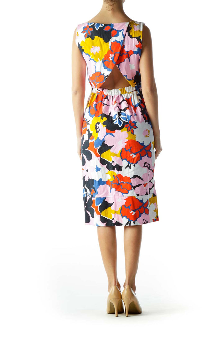 Multicolor Floral Print Open-Back Dress