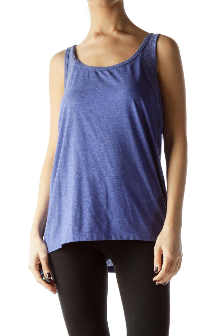 Blue Sleeveless Knit Cut-Out Design Yoga Top