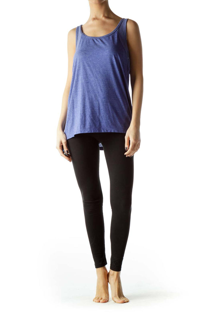 Blue Sleeveless Knit Cut-Out Design Yoga Top