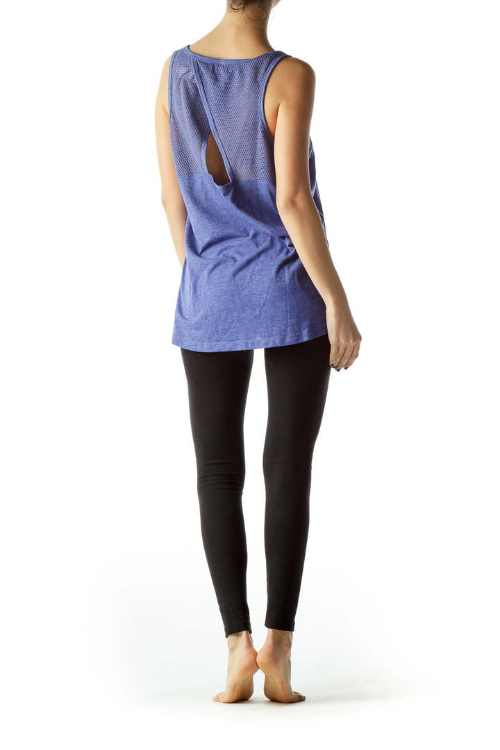 Blue Sleeveless Knit Cut-Out Design Yoga Top