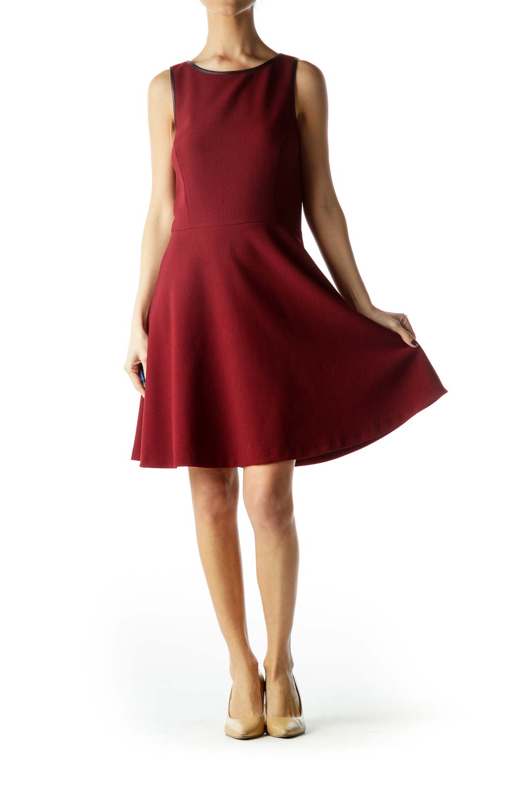 Burgundy Round Neck A-Line Knit Dress