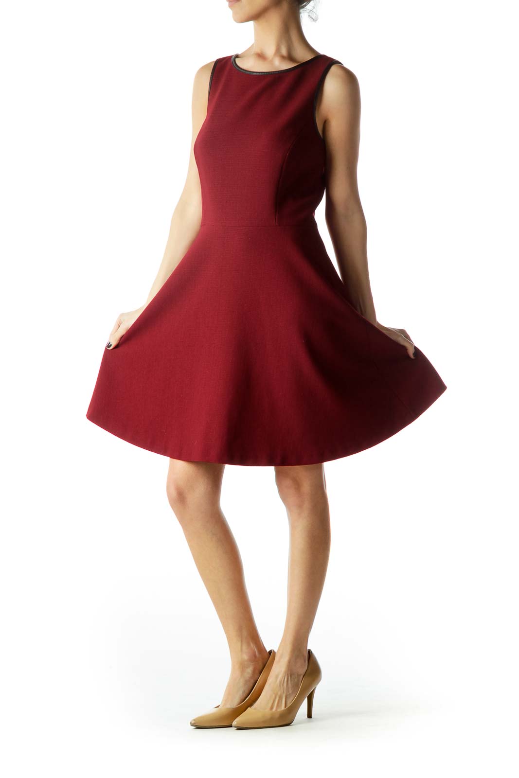 Burgundy Round Neck A-Line Knit Dress