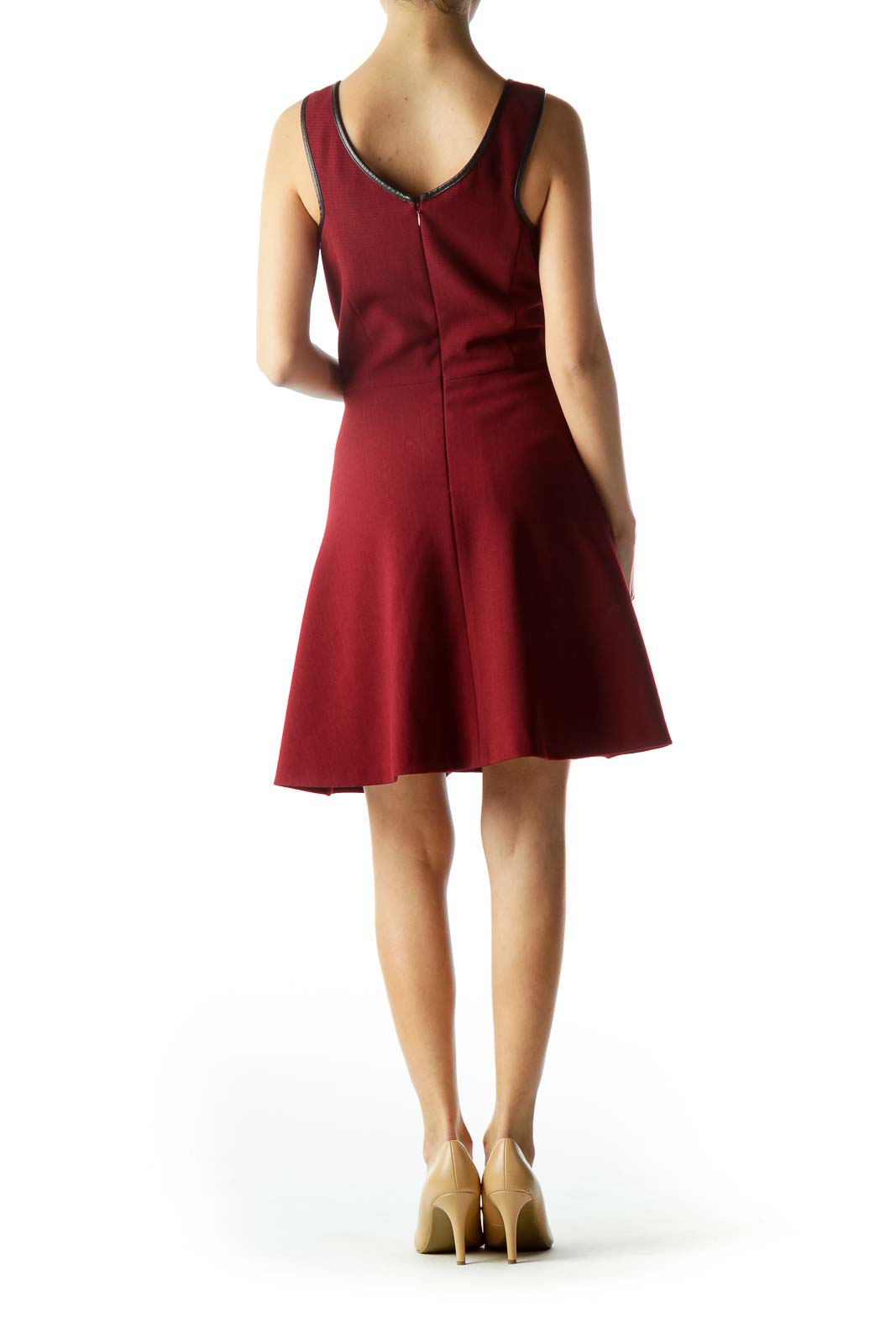 Burgundy Round Neck A-Line Knit Dress