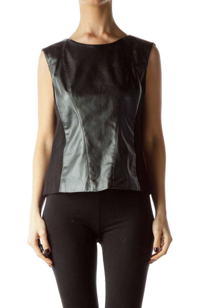 Black Faux Leather Sleeveless Top