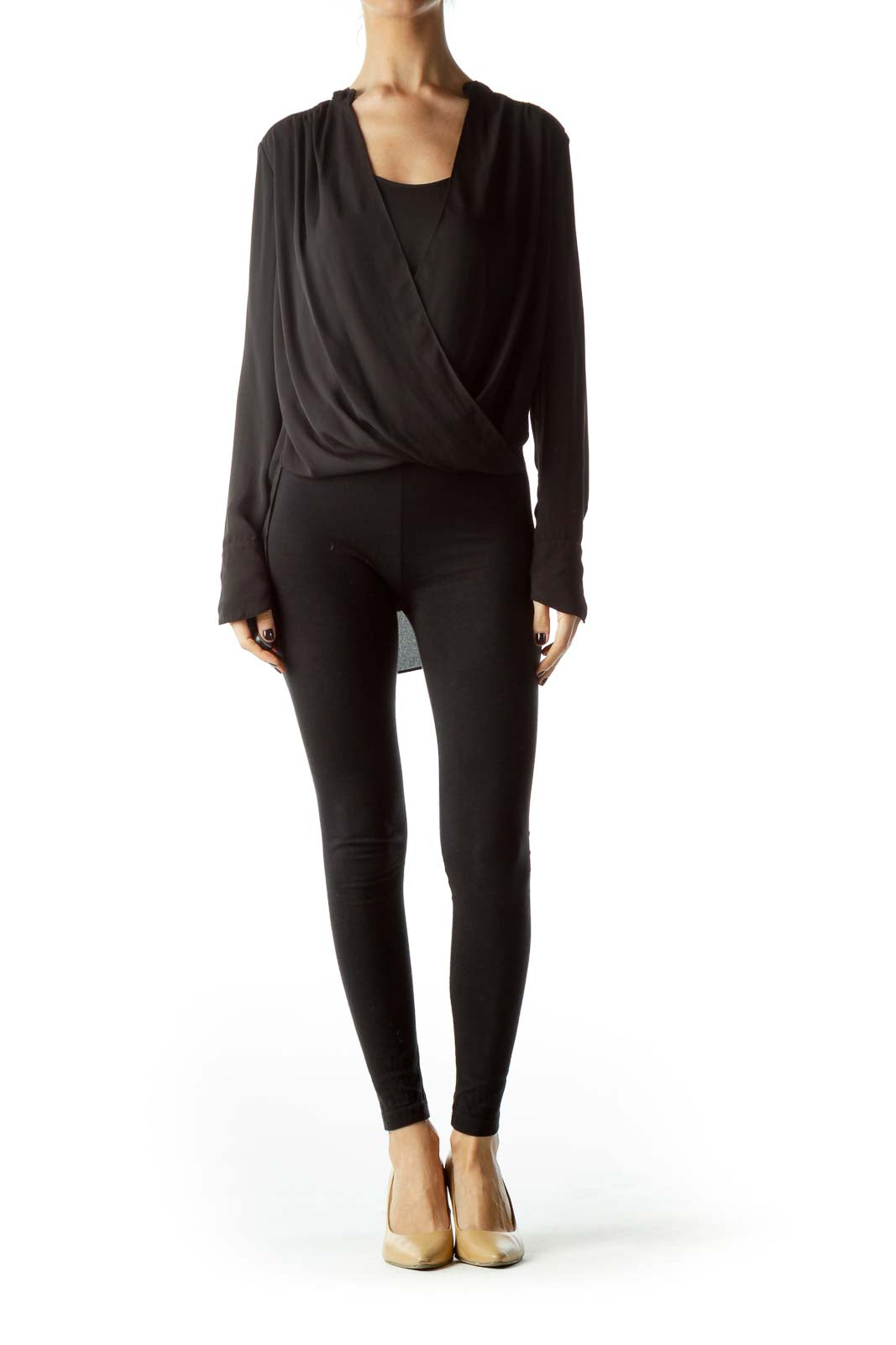 Black High-Low Long Sleeve Blouse