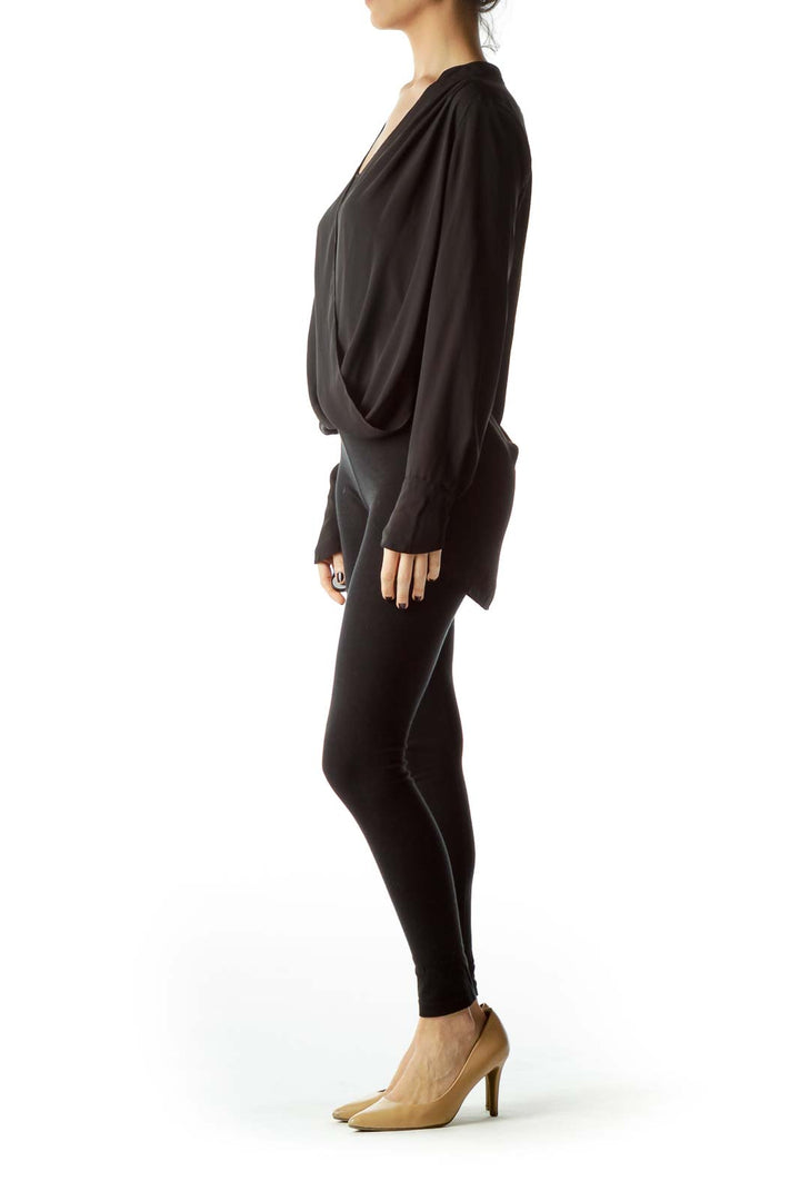 Black High-Low Long Sleeve Blouse