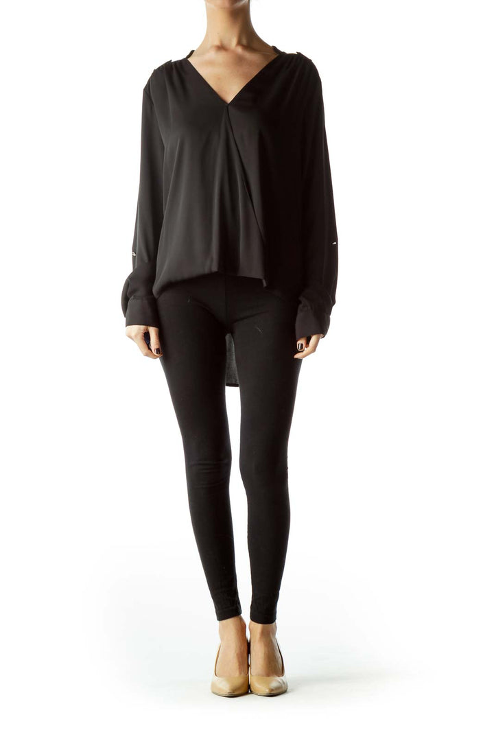 Black Metal Buttons Long Sleeve Blouse