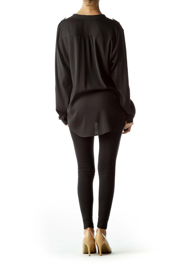 Black Metal Buttons Long Sleeve Blouse