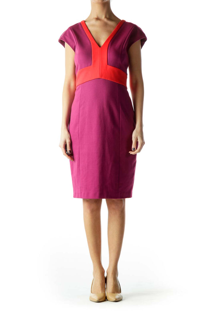 Purple Orange Color Block Cocktail Dress