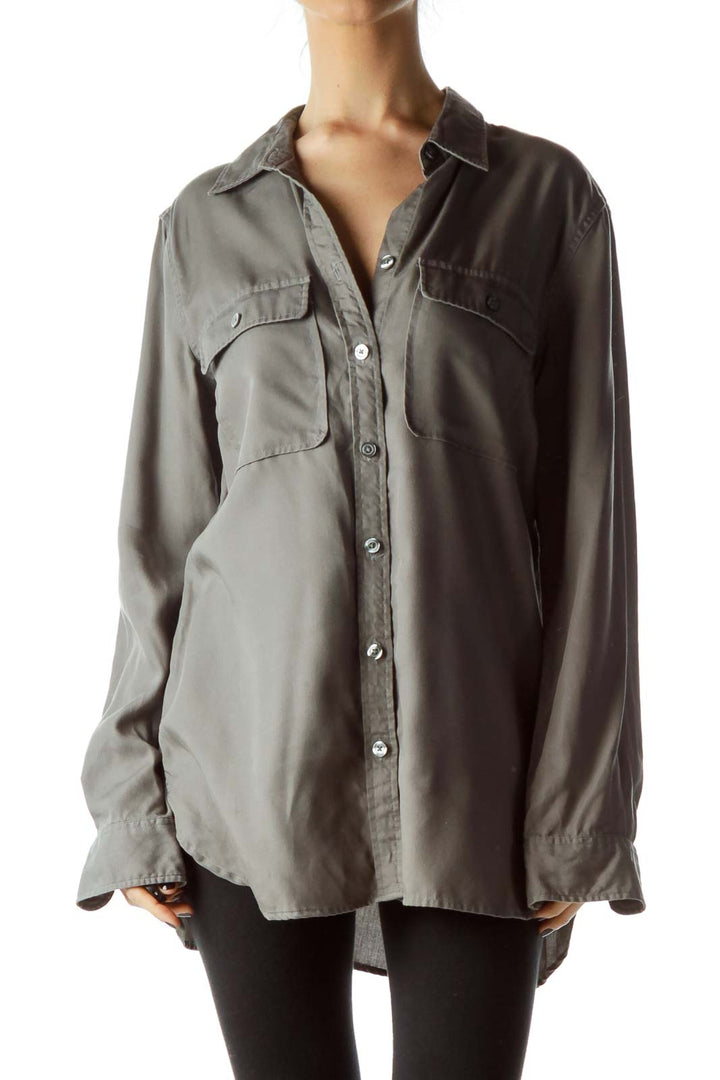 Gray Collared Pocketed Shirt